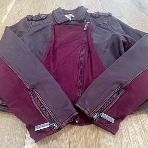 Peace Love World maroon leather moto bomber jacket, women’s size 10 - Picture 8 of 15